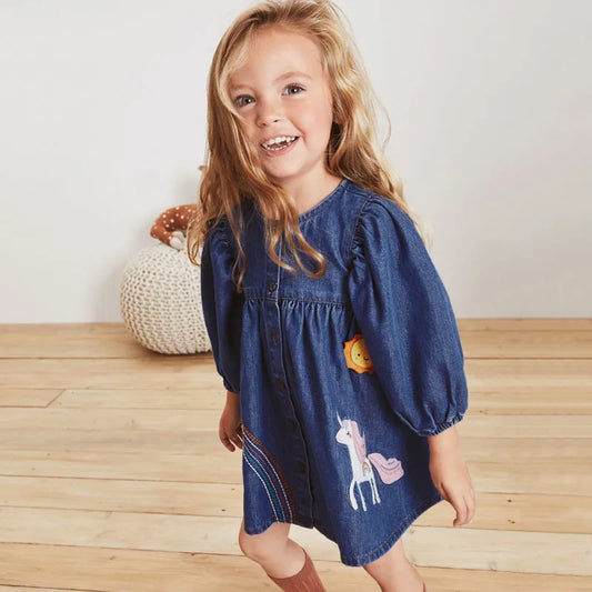 Unicorn Denim Jeans Casual Cotton Dresses for Girls