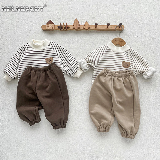 Stripes and Bear Cotton Blend Toddler Set 2PCS