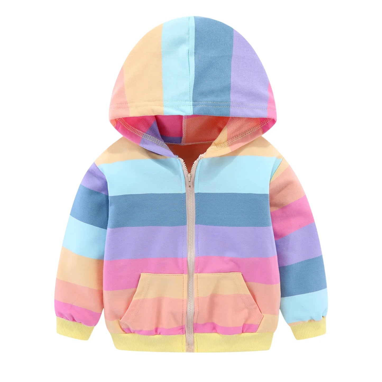 Boy and Girl Hoodies camouflage prints, vibrant rainbow stripe accents.