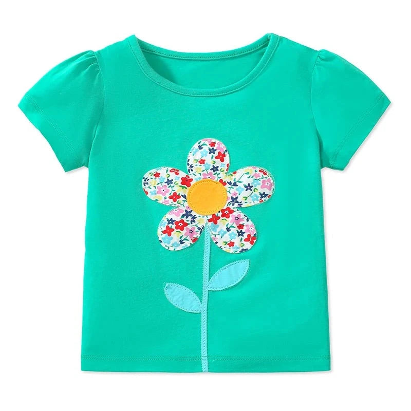 2024 Cotton T-shirts feature adorable cartoon flowers