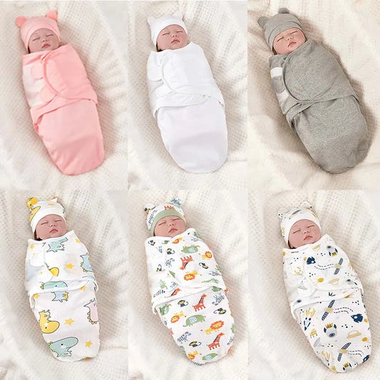 Adjustable Cotton Baby Swaddle Wrap Soft Blanket Set